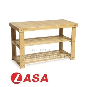 3-Tier Bamboo Shoe Bench · Sit + Store Shoes · Boda Delivery