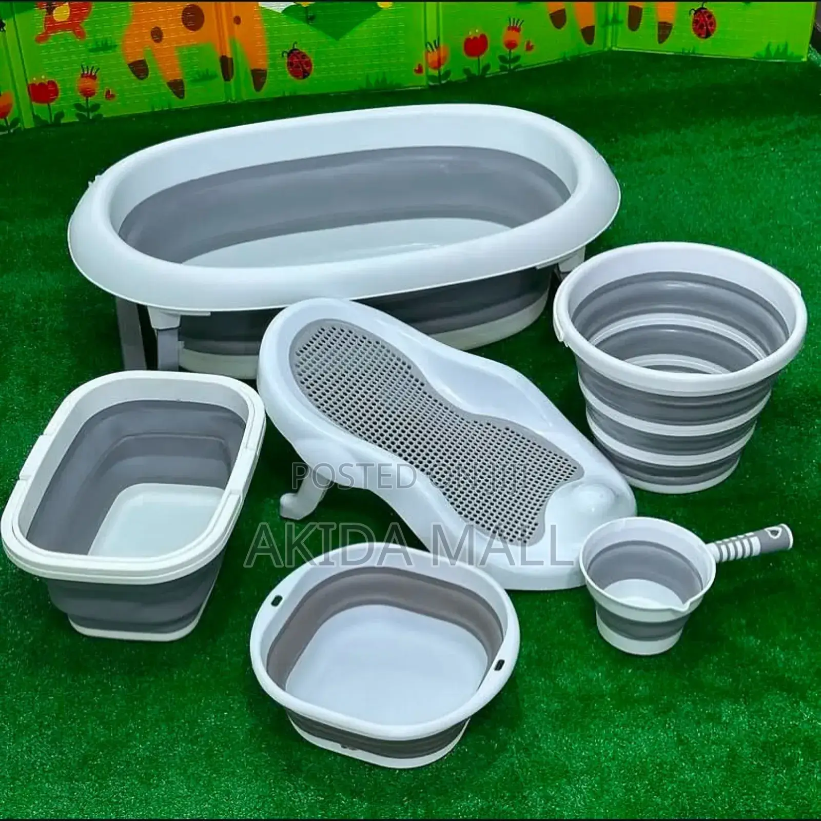 6pcs Foldable Baby Bath Set WTH Bath Seat,Basin,Main Tub,Rinse Cup,Jug