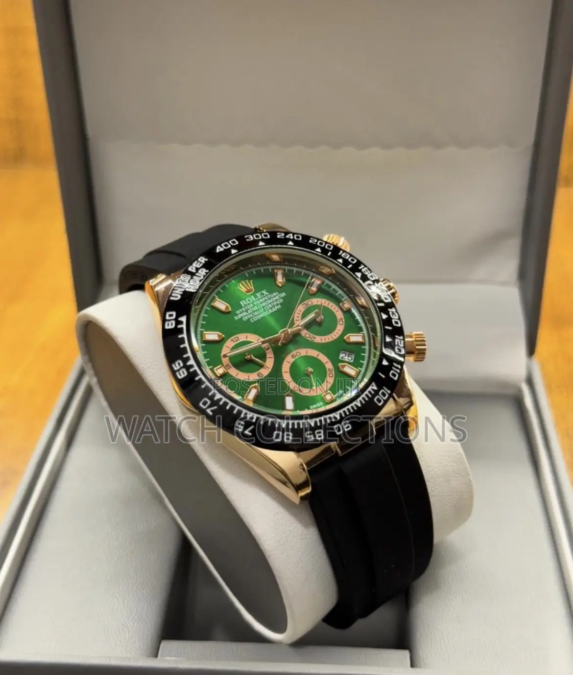 Green Dail Rolex Oyster With Rubber Strap