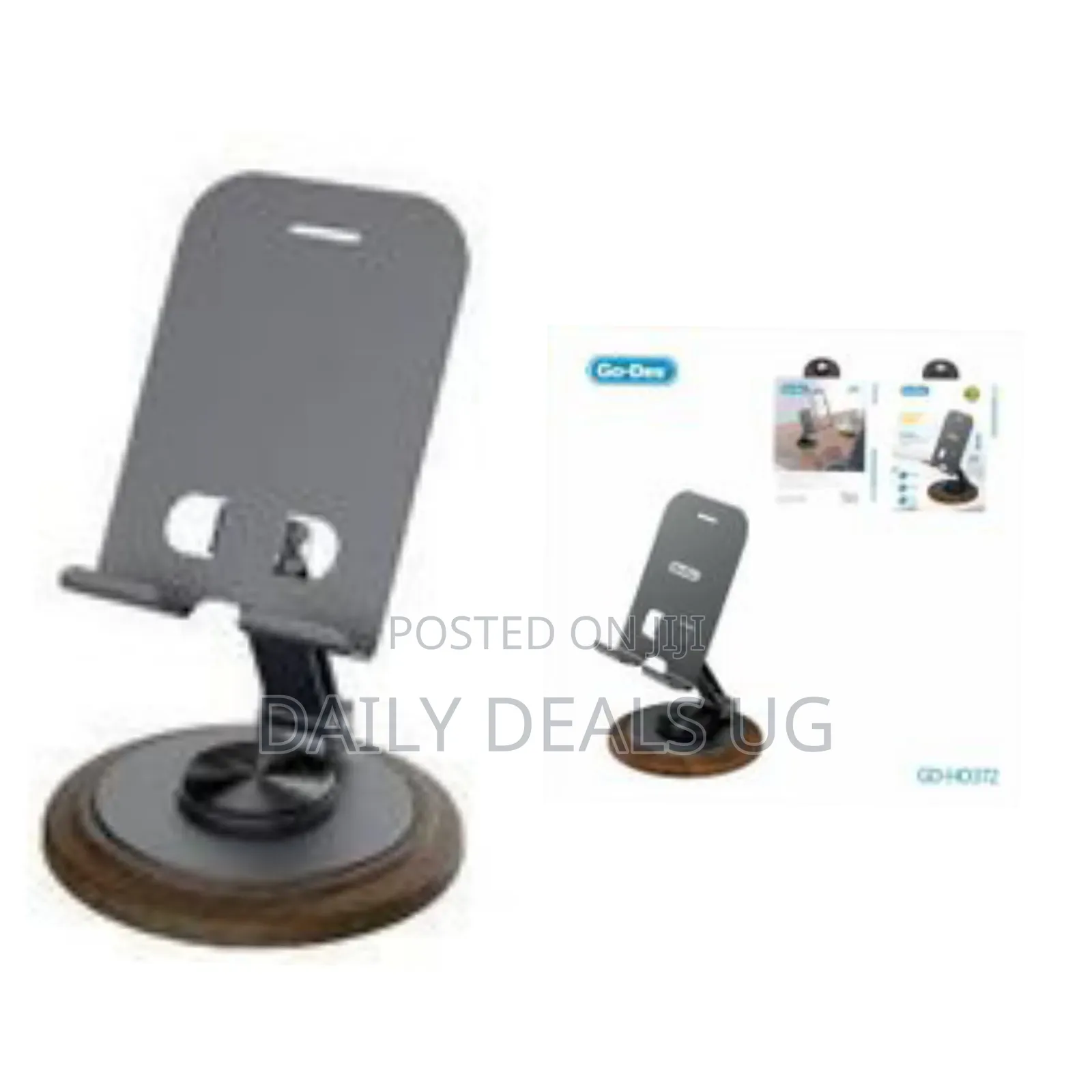 Go-Des Aluminum Alloy Foldable Mobile Phone Stand With Wood Grain Base