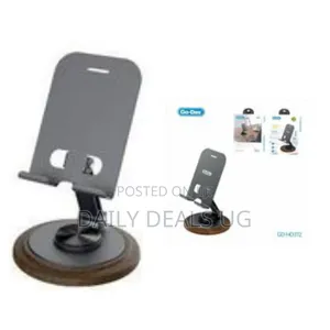 Go-Des Aluminum Alloy Foldable Mobile Phone Stand With Wood Grain Base