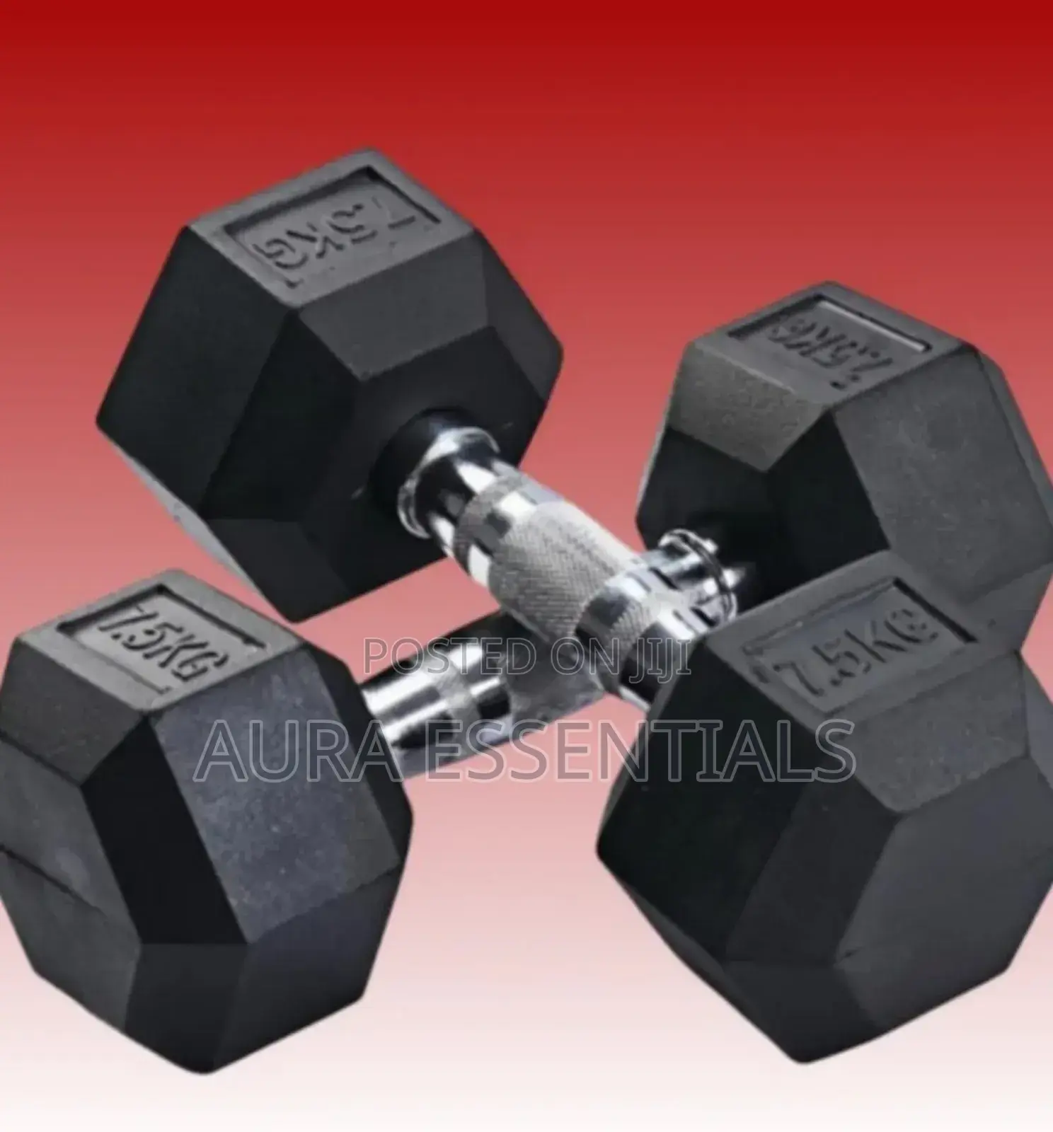 Pair of Rubber Coated Dumbbells 7.5kg Black Silver
