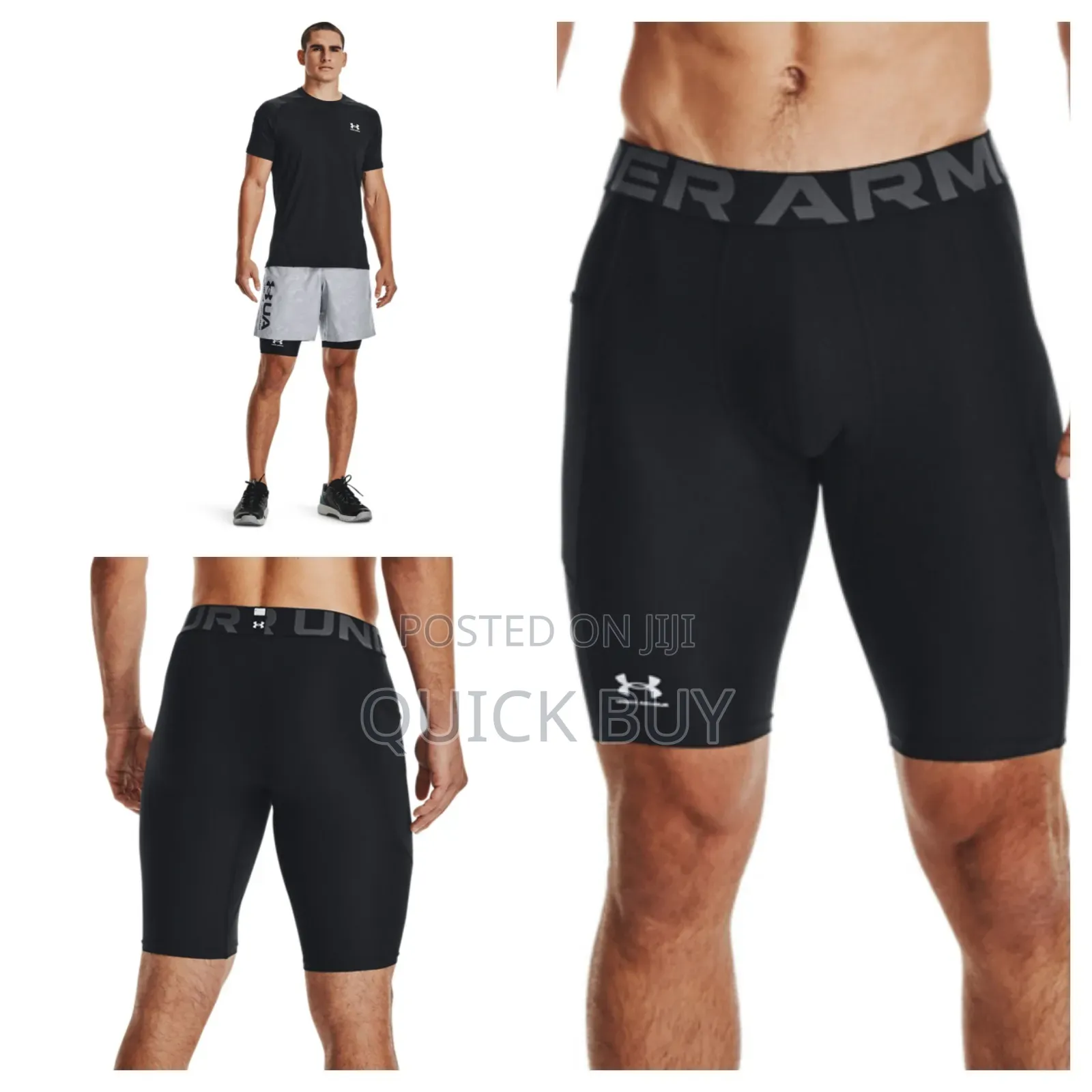 Men's Under Armour Heatgear Long Compression Short in Black.
