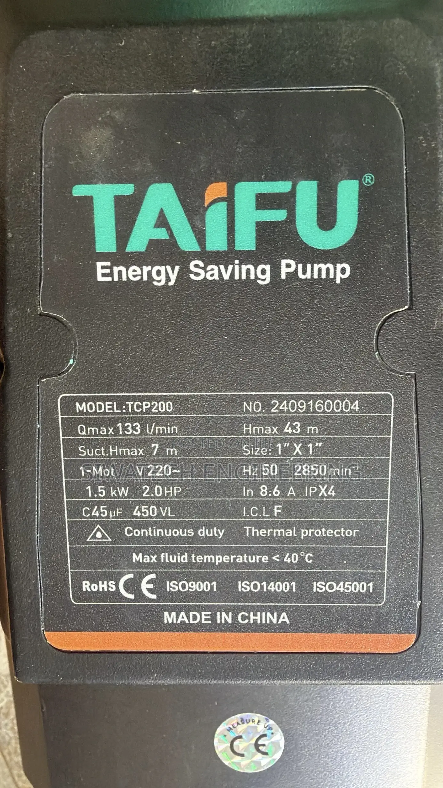TCP 200, 1.5kw, 2hp Ac Surface Booster Pump