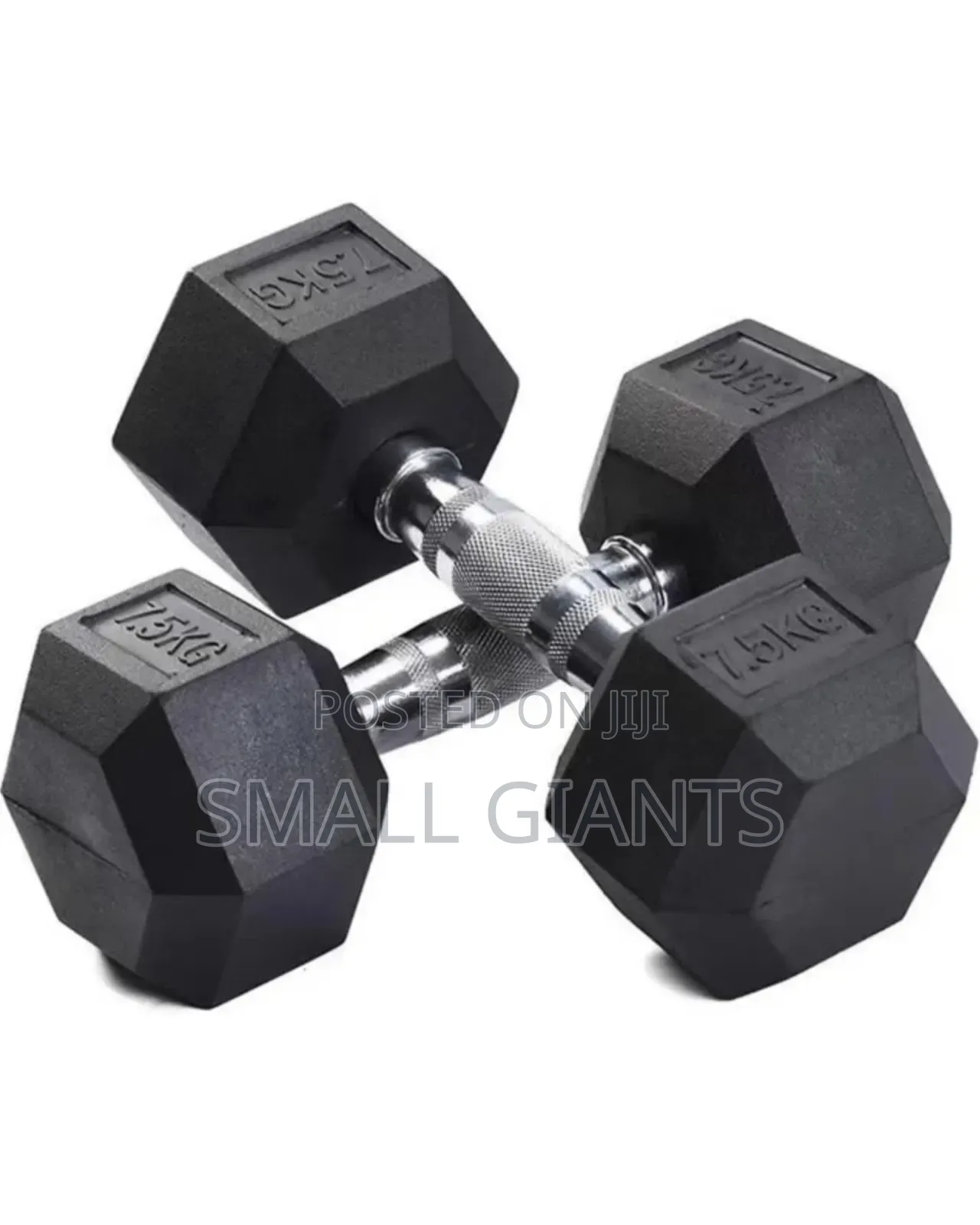 Pair of Rubber Coated Dumbbells 7.5kg Black Silver