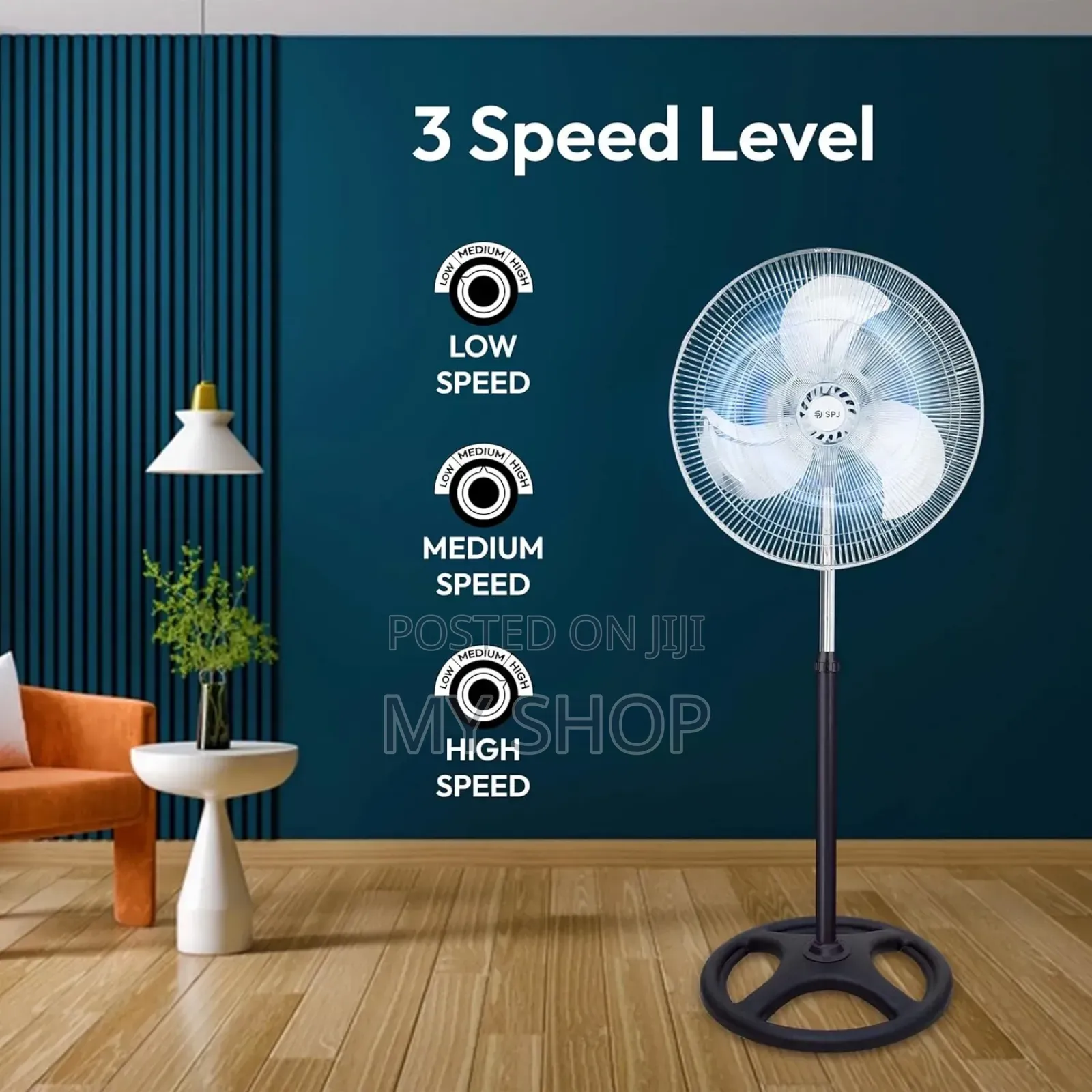 SPJ Stand Fan Metallic