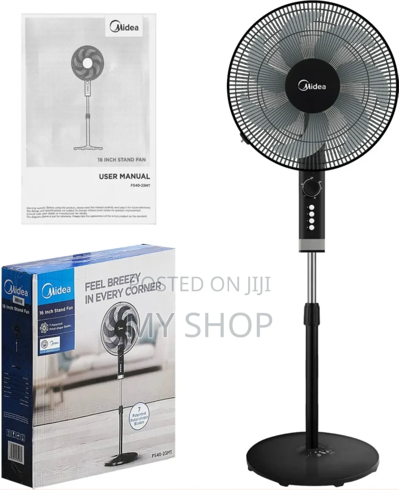 Midea 16 Inch Stand Fan, 3 Speed Settings, 50w, 2hr Timer