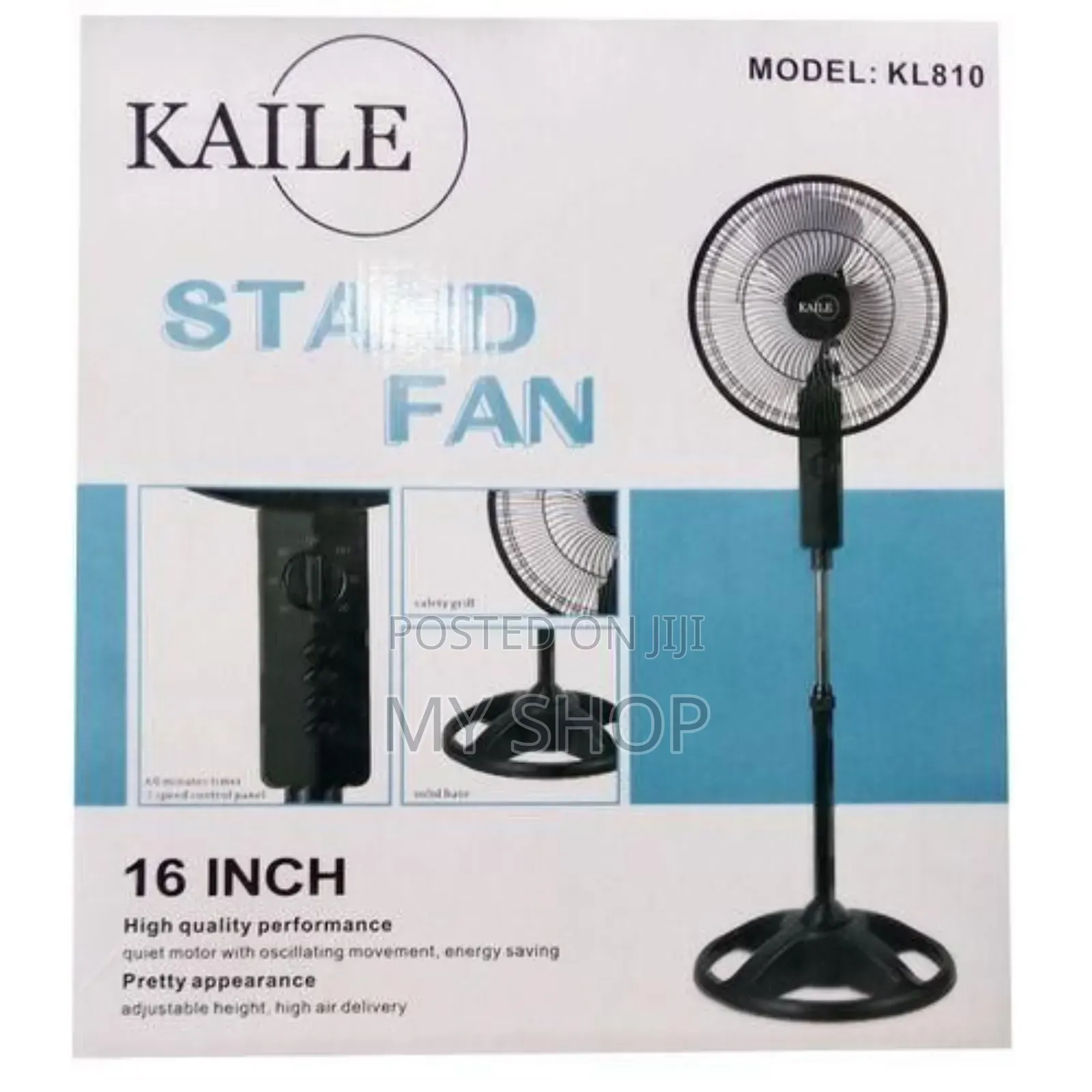 Kaile Stand Fan 16" Oscillating 3 Speed - Black