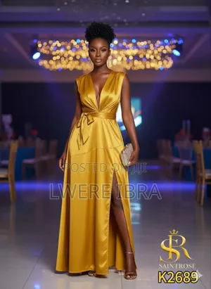 Gold Long Satin Party Dresses for Ladies