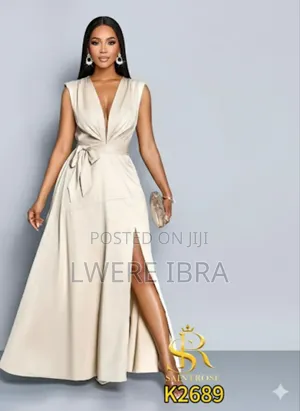 Gold Long Satin Party Dresses for Ladies