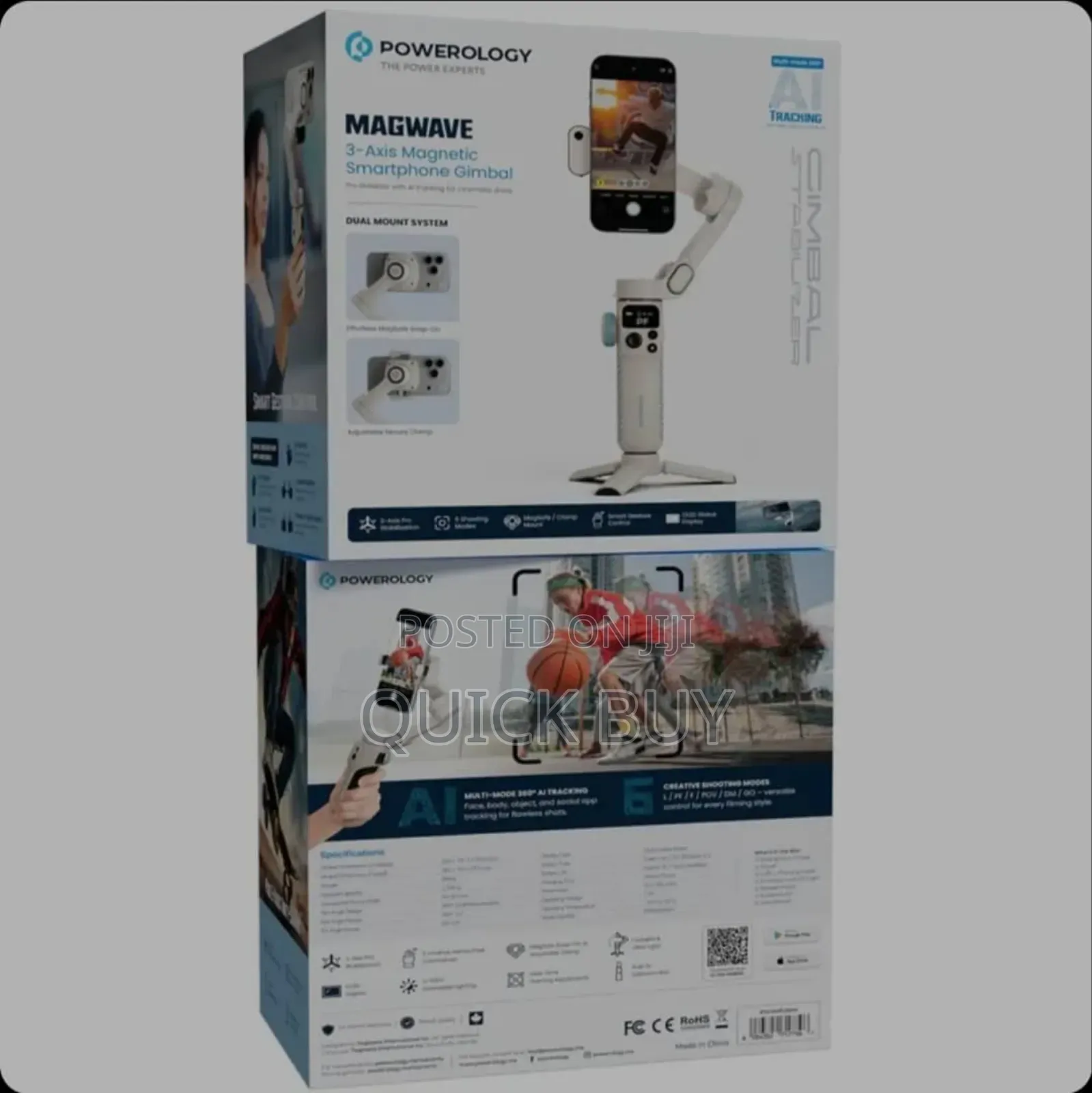 Powerology 3-Axis Magnetic Phone Gimbal With Smart Gesture Control