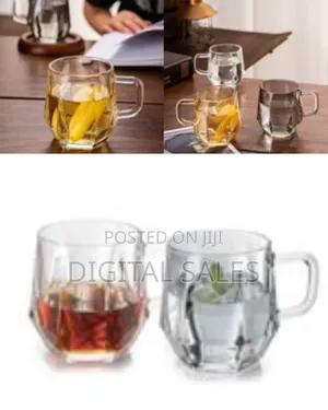 280ml Set of 2 Hexagonal Diamond Design Heat Resistant Glass Cups