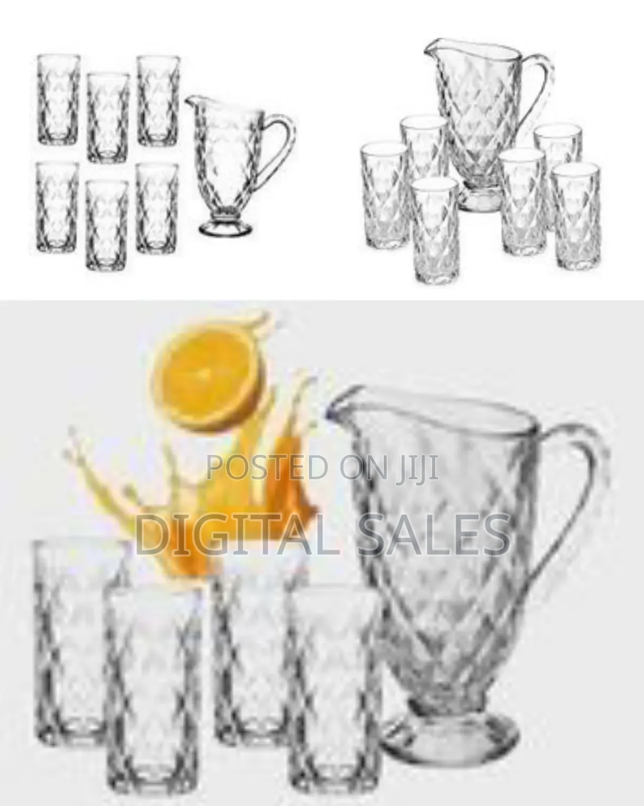 Set of 6 Diamond Water and Juice Glasses Set Plus1.5 L 1 Jug