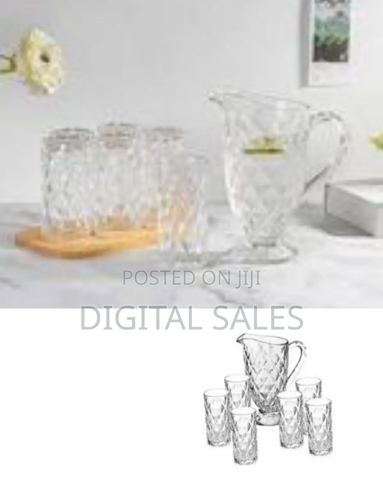 Set of 6 Diamond Water and Juice Glasses Set Plus1.5 L 1 Jug