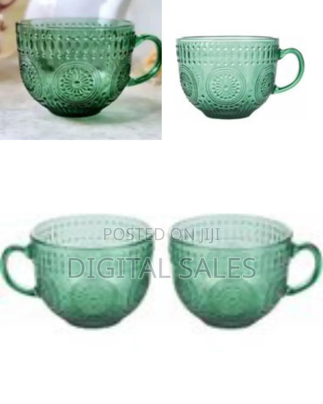 2 Pieces of Vintage Green 440ml Heat Resistant Glass Cups Coffee Tea
