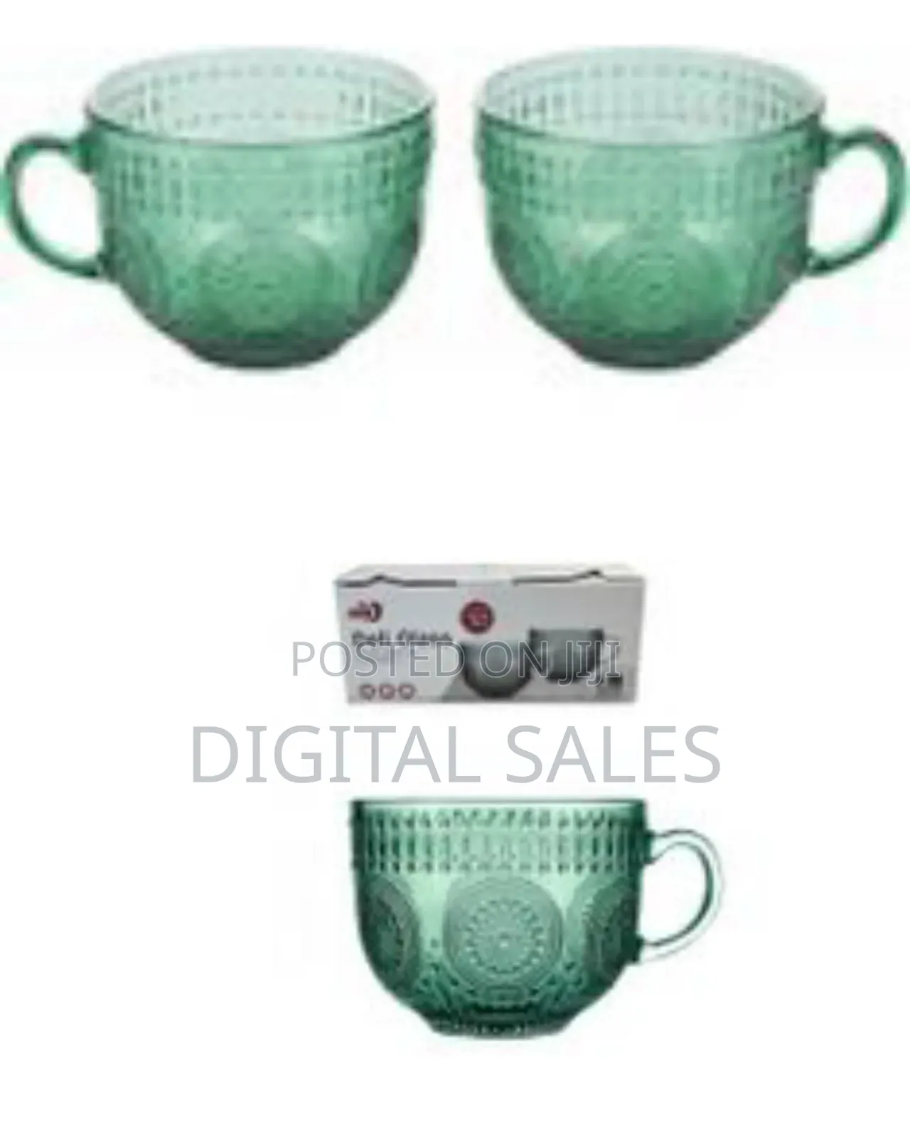 2 Pieces of Vintage Green 440ml Heat Resistant Glass Cups Coffee Tea