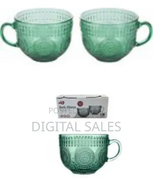 2 Pieces of Vintage Green 440ml Heat Resistant Glass Cups Coffee Tea