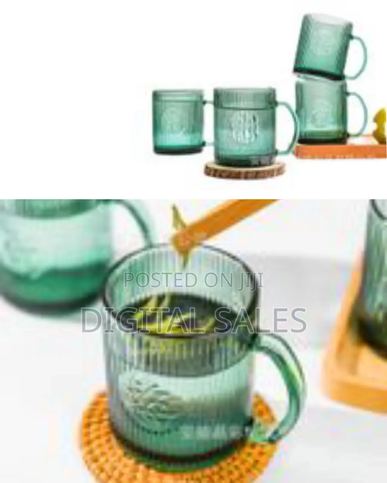 6 Pieces of Blossom Green 240ml Heat Resistant Glass Cups Coffee