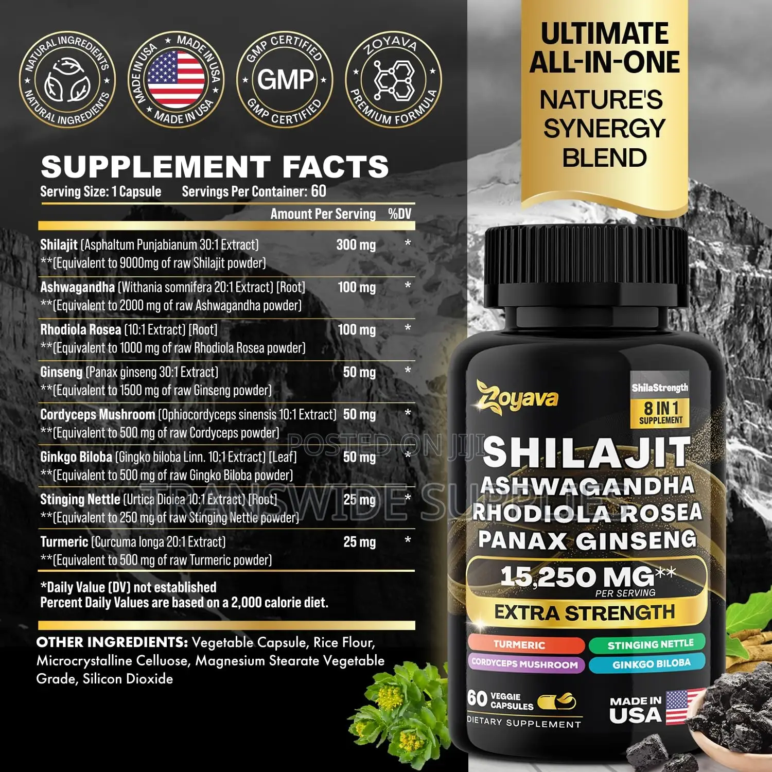 Zoyava Shilajit Pure Himalayan With Ashwagandha, Giseng Etc 60caps