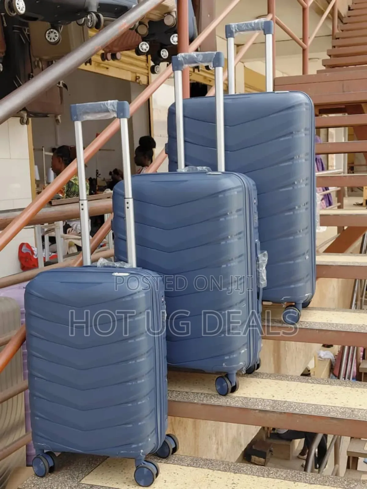 Set Of 3pcs Rubber Waterproof Travel Suitcases- Multicolor