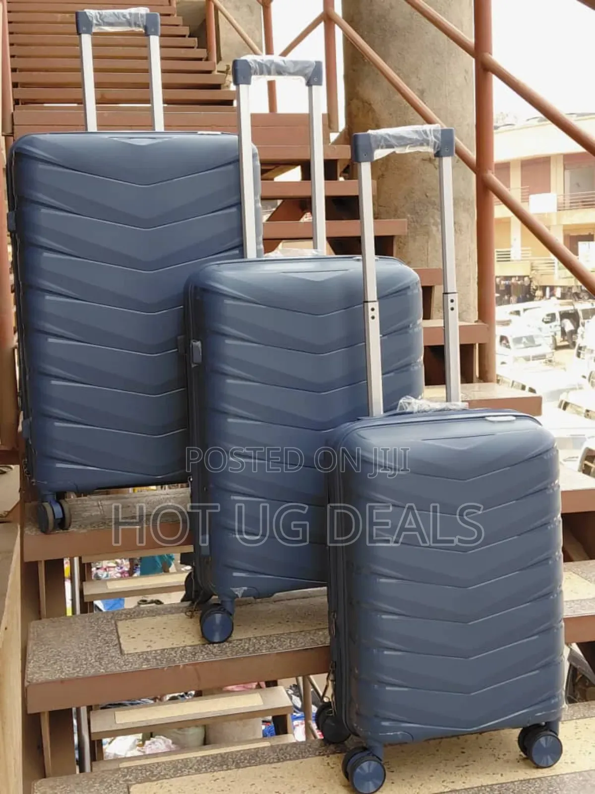 Set Of 3pcs Rubber Waterproof Travel Suitcases- Multicolor