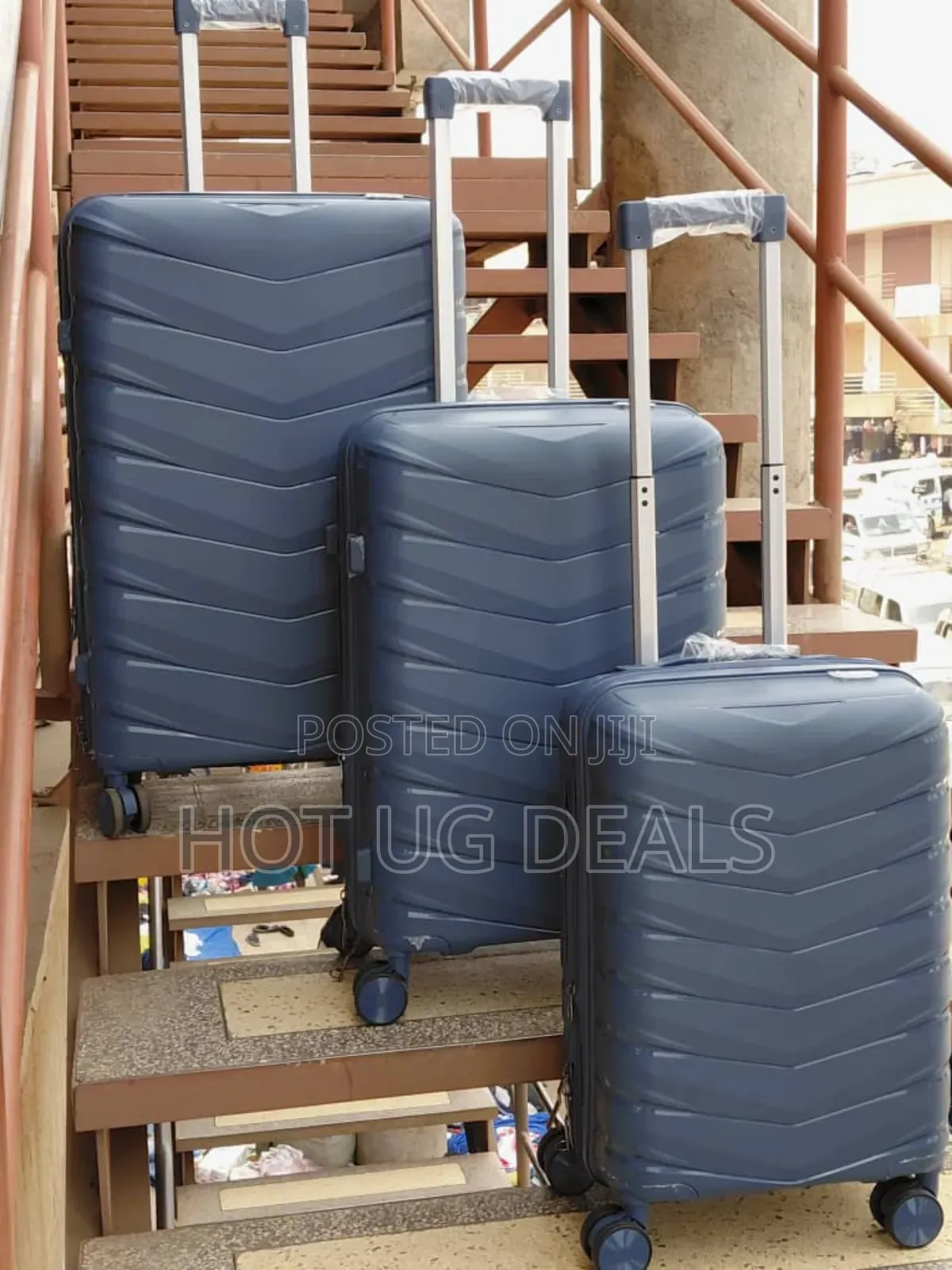 Set Of 3pcs Rubber Waterproof Travel Suitcases- Multicolor