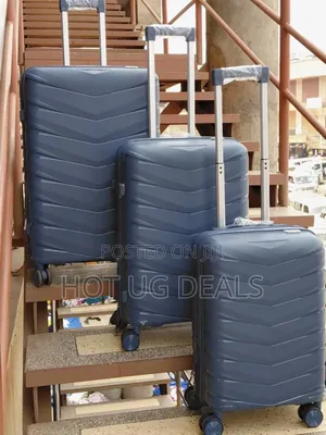 Set Of 3pcs Rubber Waterproof Travel Suitcases- Multicolor