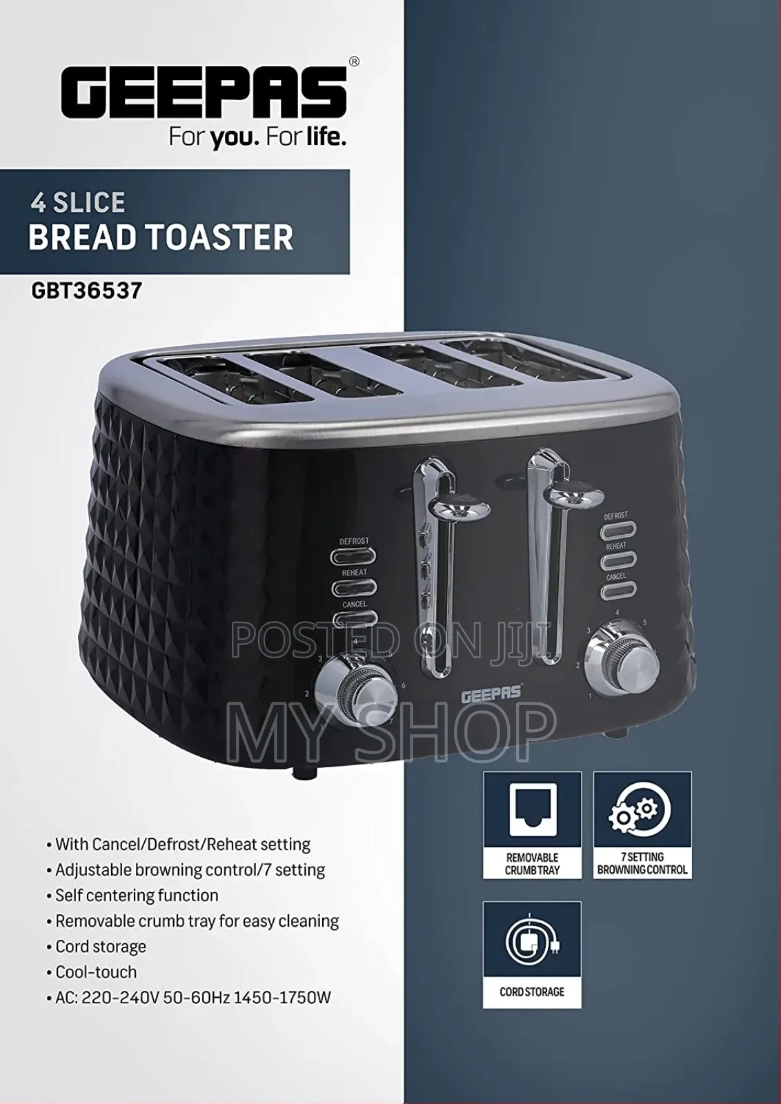 Geepas 4 Slice Bread Toaster Gbt36537