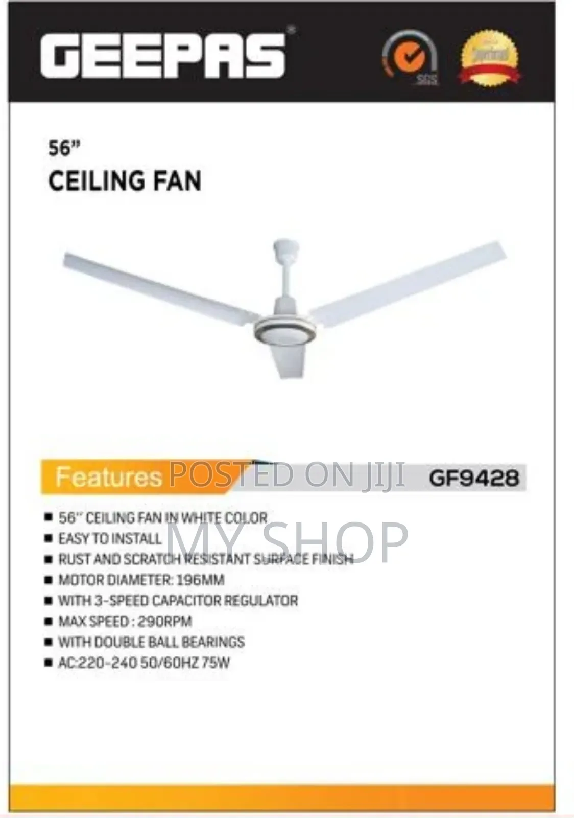Geepas Gf9428 56′′Ceiling Fan | Double Ball Bearing