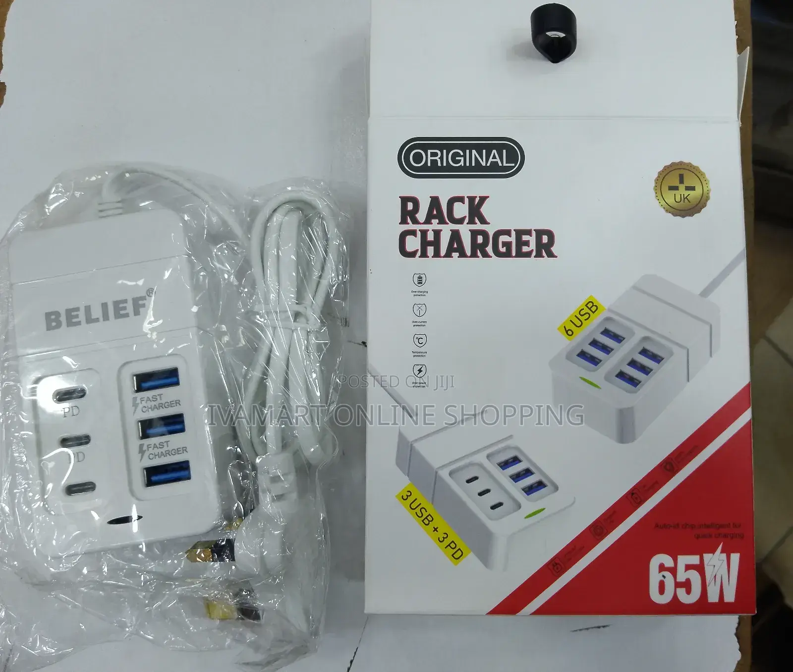 65w Belief Charger Adapter - 3 Usb Ports, 3 Type C Ports