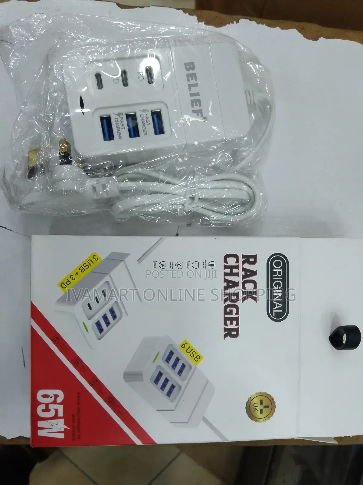 65w Belief Charger Adapter - 3 Usb Ports, 3 Type C Ports