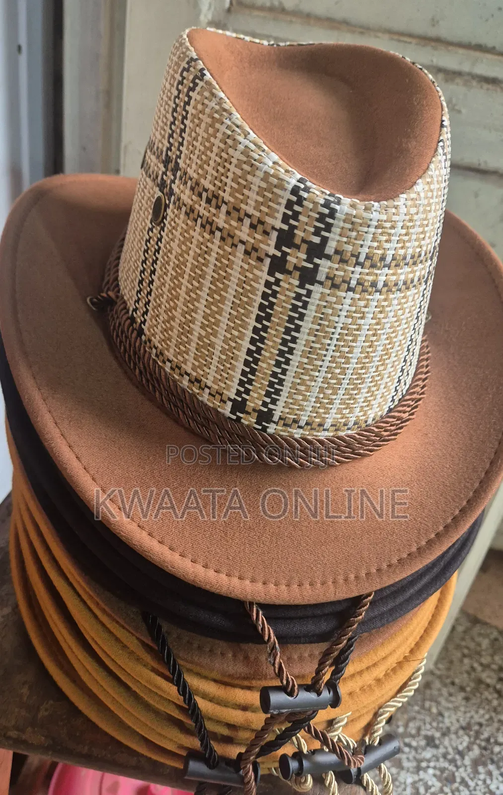 Plaid Printed Summer Cowboy Sun Hat Wide Brim Travel Sun Cap