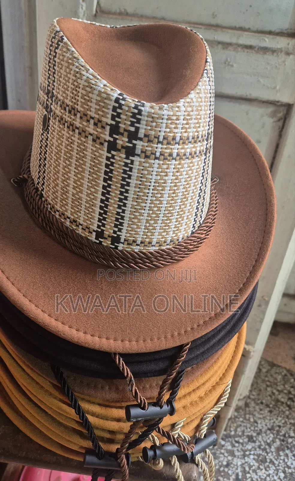 Plaid Printed Summer Cowboy Sun Hat Wide Brim Travel Sun Cap