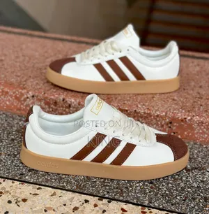 Adidas Vl Court 2.0 Shoes in a Black, White, and Brown Colorway.