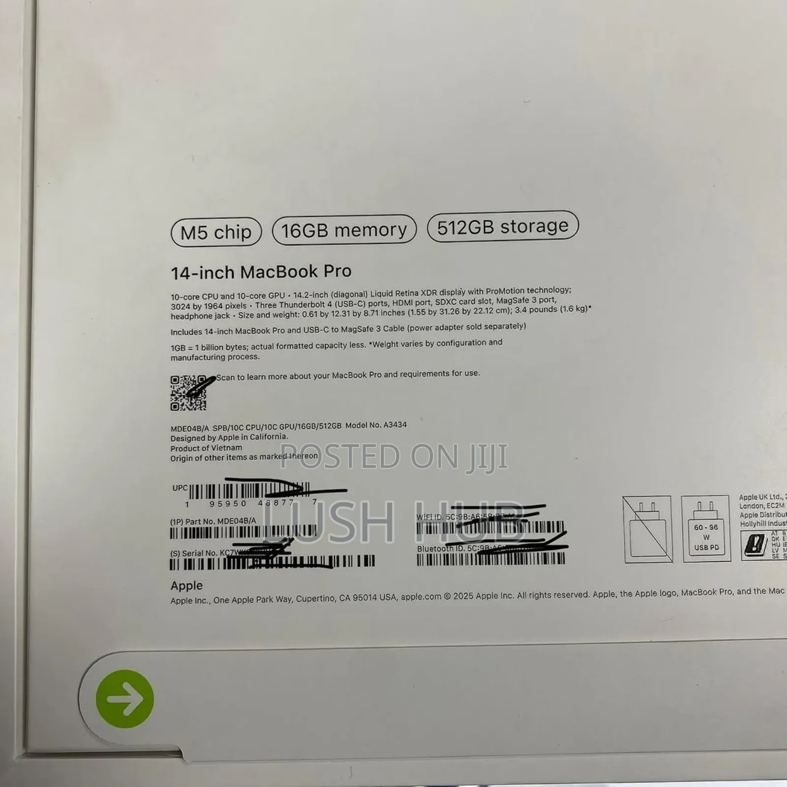 New Laptop Apple MacBook Pro 2025 M5 14-inch 16GB Apple M5 SSD 512GB