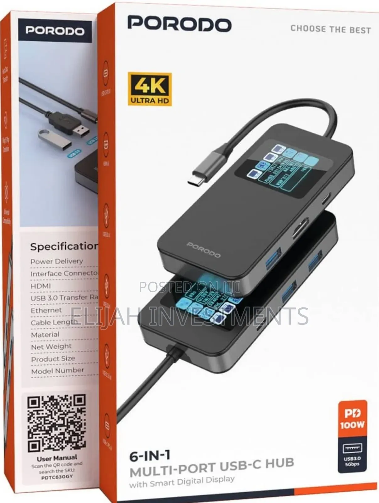 Porodo 6-in-1 Multi-Port Usb-C Hub