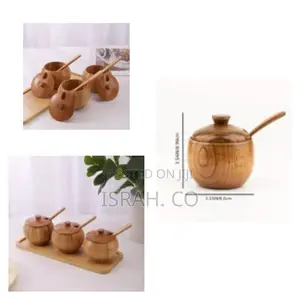 1 Set of 3 Seasoning Jars Plus Tray Set, Retro Wooden
