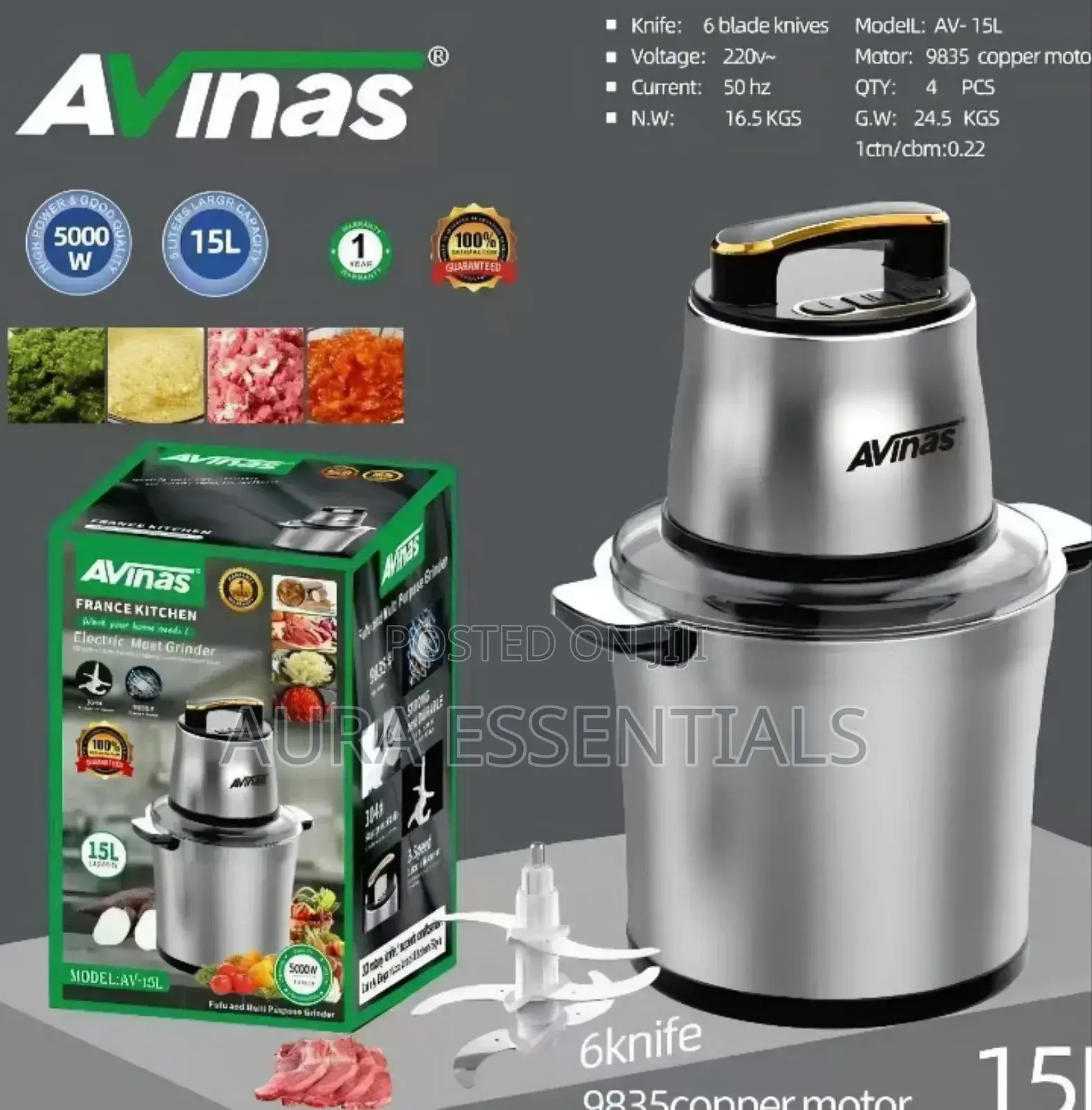 Avinas France Kitchen Electric Meat Grinder (Model: Av-15l)