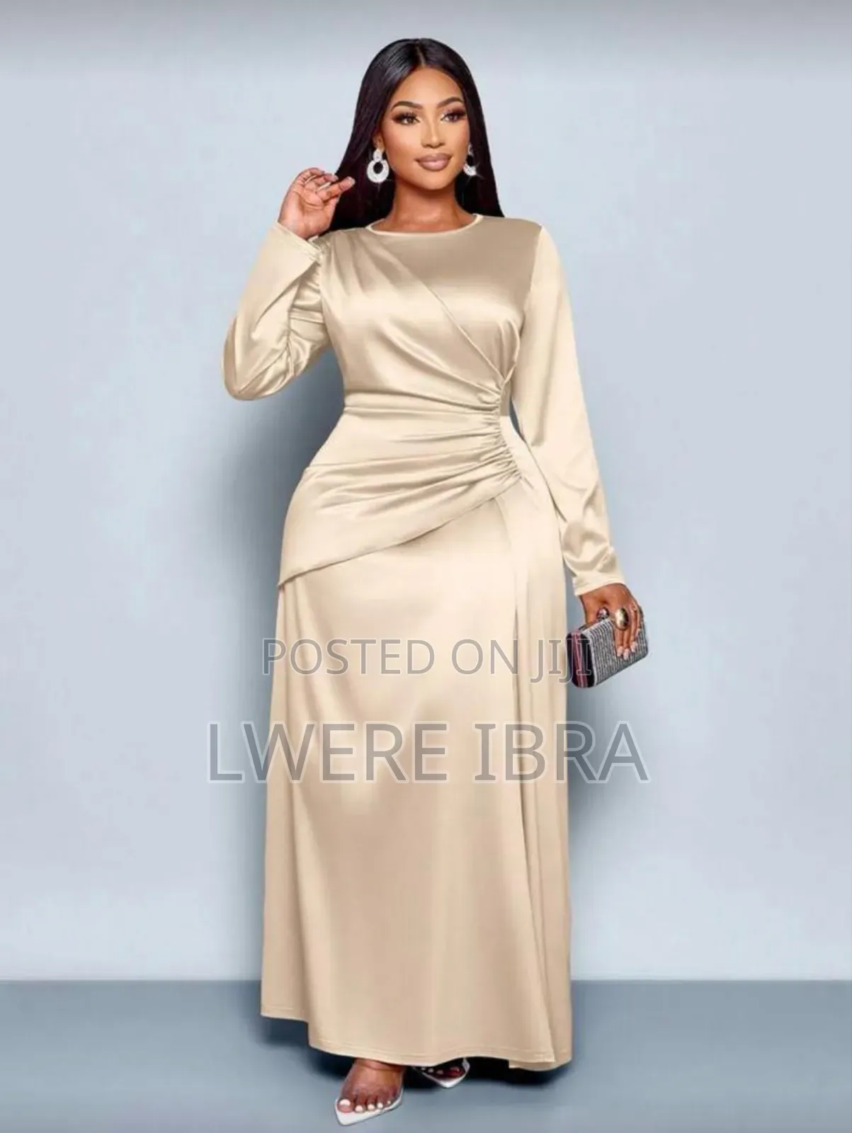 Cream Long Decent Satin Party Dresses