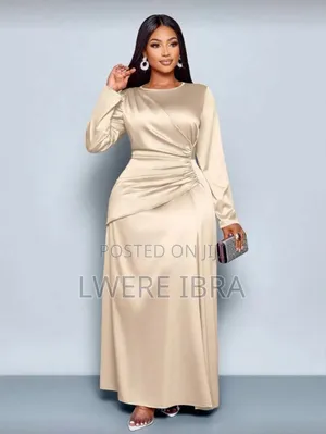 Cream Long Decent Satin Party Dresses