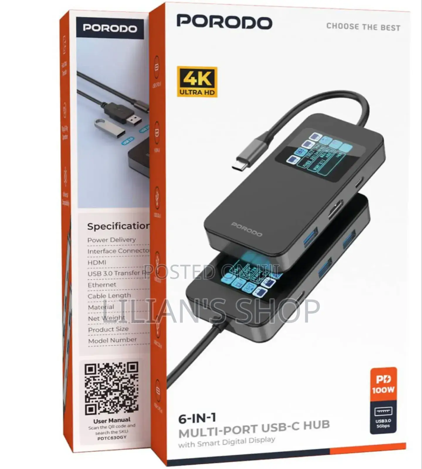 Porodo 6-in-1 Multi-Port Usb-C Hub