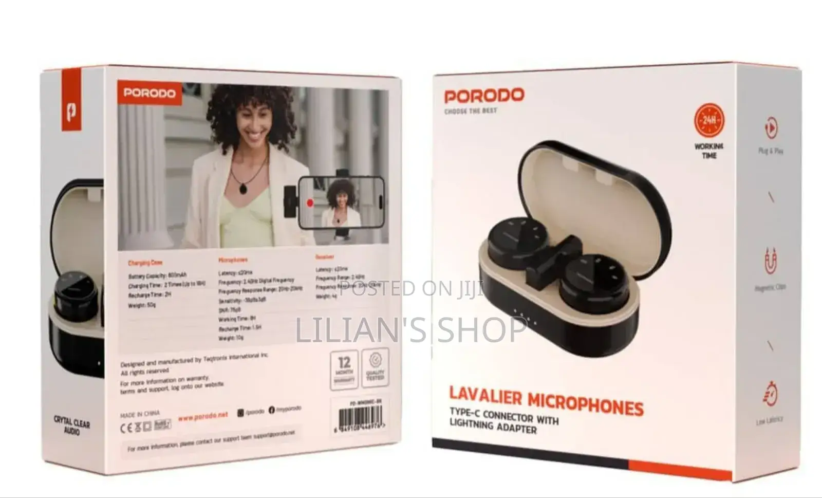 Porodo Professional Lavalier Microphone Set With a Charging Case