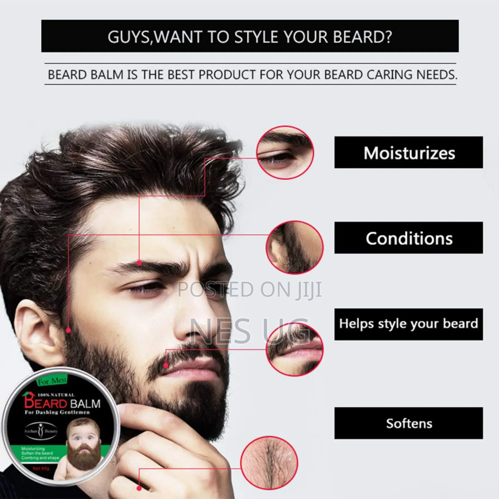 Men Beard Growth Balm 100% Natural Beard Balm For Men - 60g
