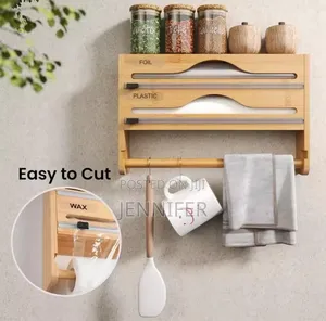 Wall-Mounted Bamboo Wrap Dispenser and Organizer.