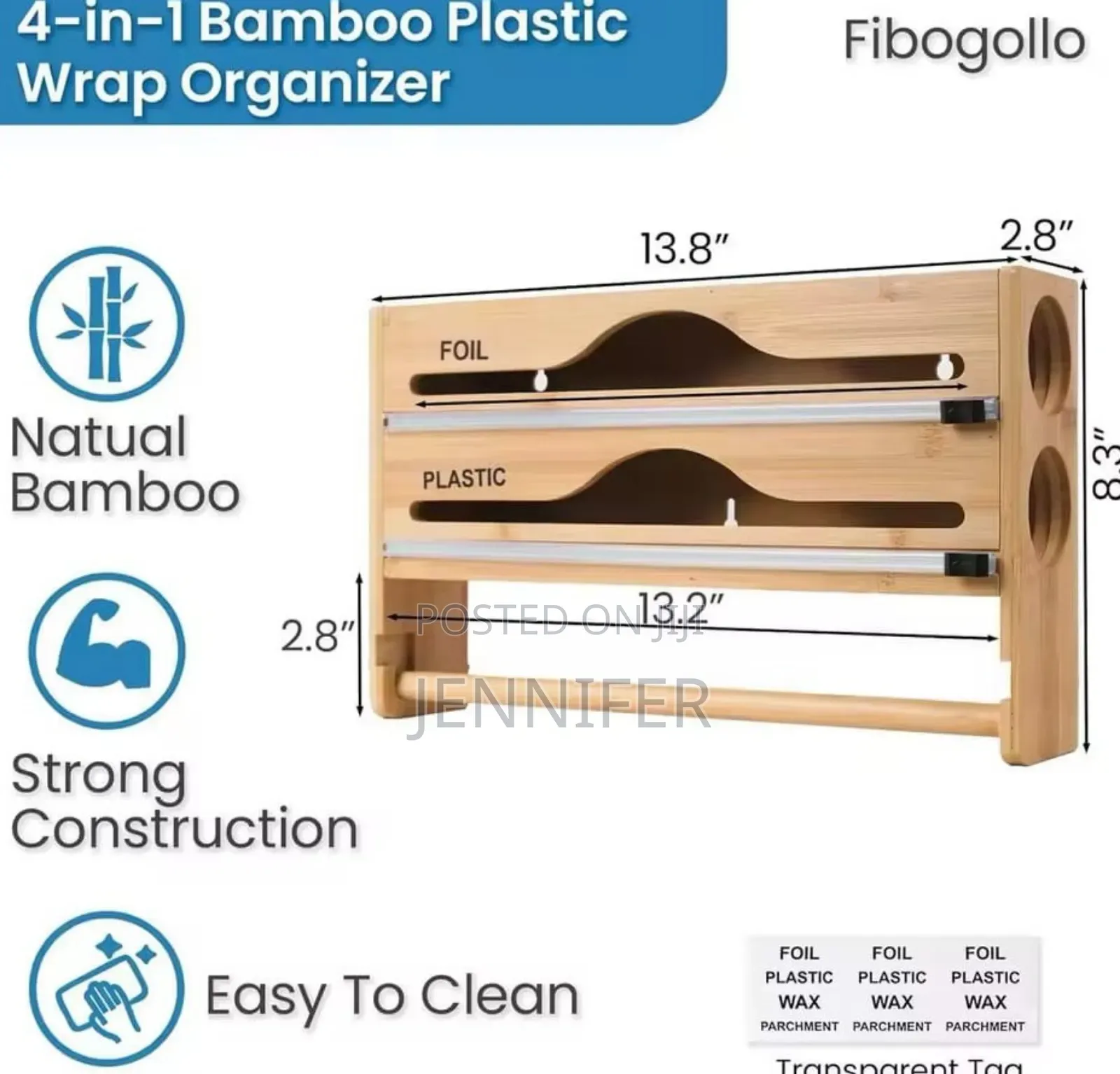 Wall-Mounted Bamboo Wrap Dispenser and Organizer.