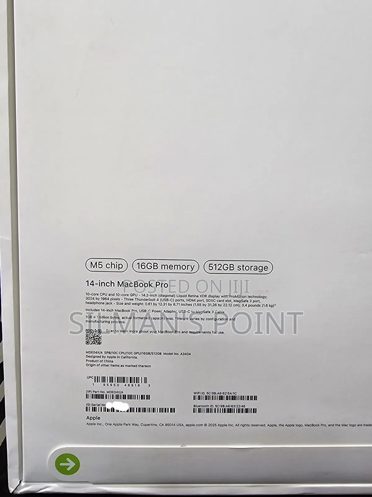 New Laptop Apple Macbook Pro 2025 M5 14-inch 16GB Apple M5 SSD 512GB