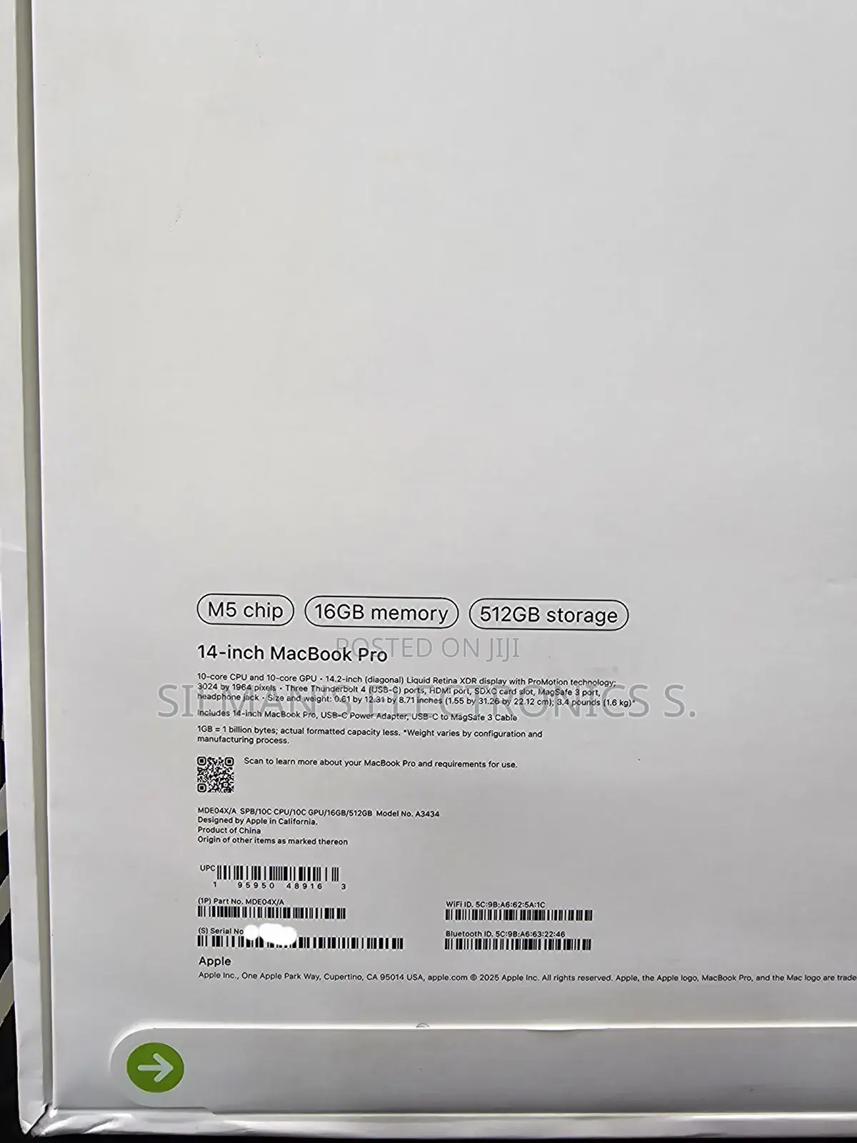New Laptop Apple MacBook Pro 2025 M5 16GB Apple M5 SSD 512GB
