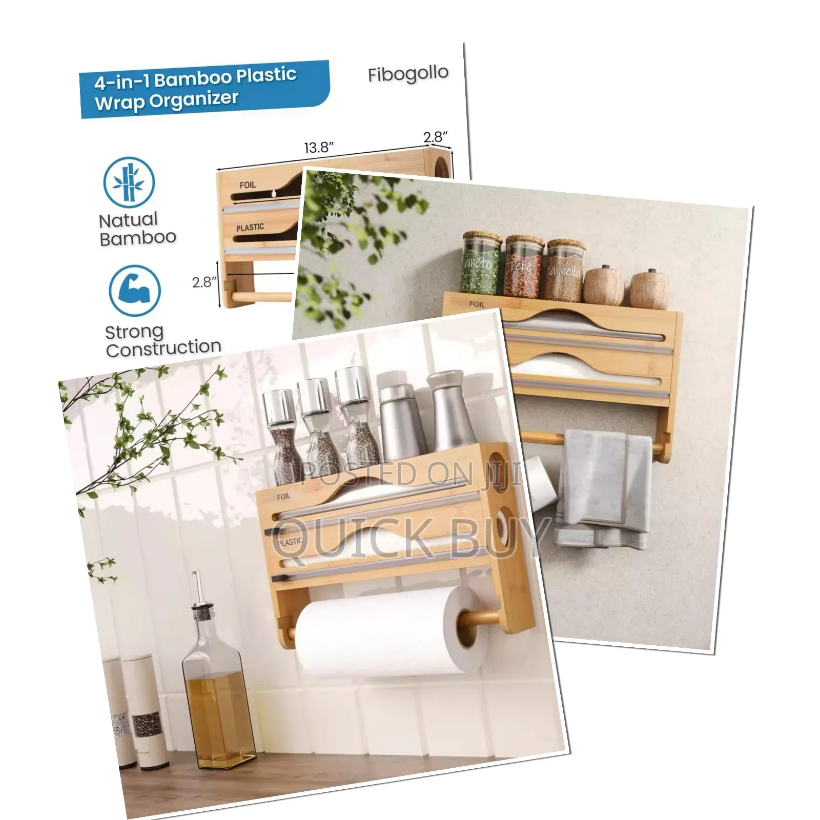 Wall-mounted Bamboo Wrap Dispenser And Organizer.