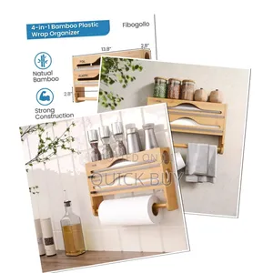 Wall-mounted Bamboo Wrap Dispenser And Organizer.