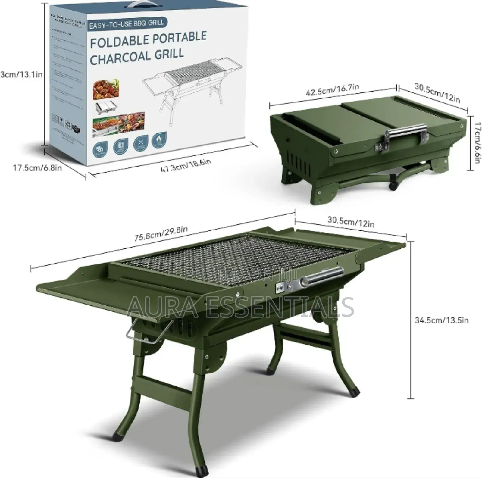 Portable Green Foldable Charcoal BBQ Grill